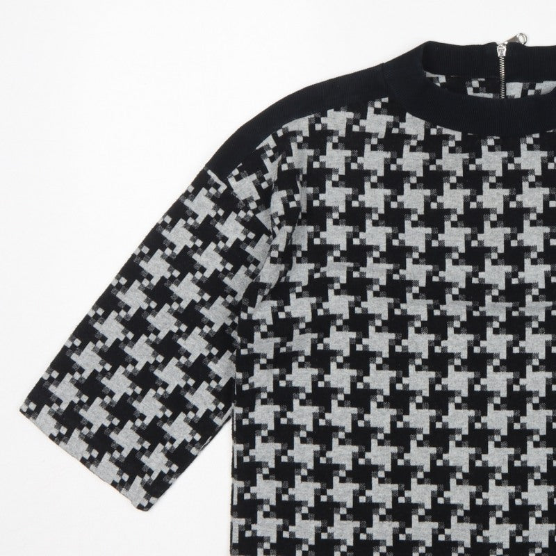 Next Women Black Grey UK 12 Geometric Knit Zip Tunic Blouse