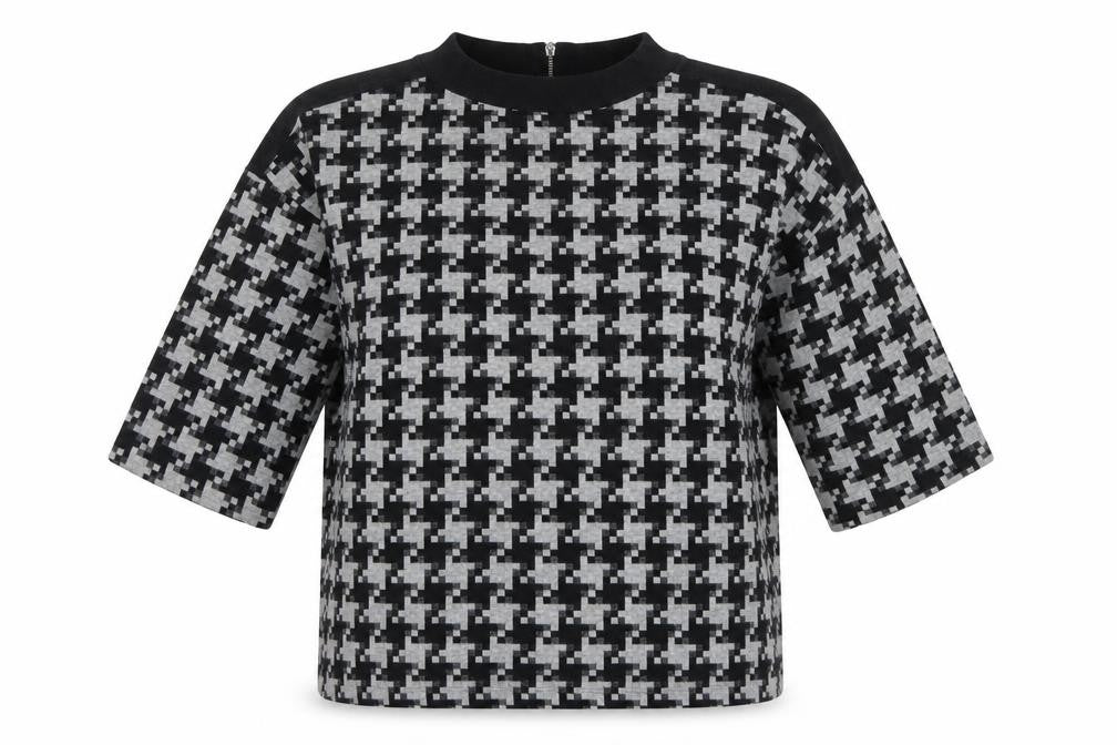 Next Women Black Grey UK 12 Geometric Knit Zip Tunic Blouse
