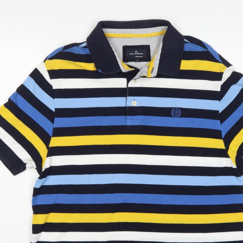 Marks and Spencer Men’s Multicoloured Striped Polo Shirt L Regular Fit