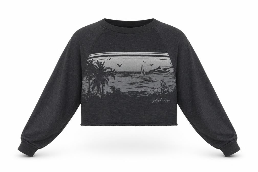 Gilly Hicks Women’s Grey S Cropped Crew Neck Beach Graphic Sweatshirt
