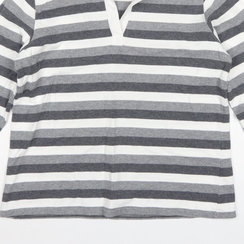 Marks & Spencer Women Grey Stripe Cotton Long Sleeve Polo Top UK 14