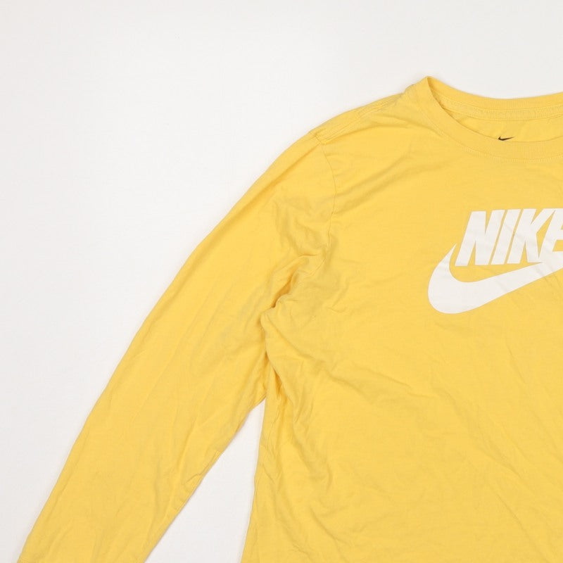 Nike Women Yellow XL Logo Long Sleeve Crew Neck Cotton T-Shirt