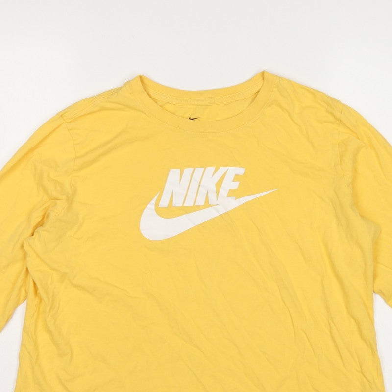 Nike Women Yellow XL Logo Long Sleeve Crew Neck Cotton T-Shirt
