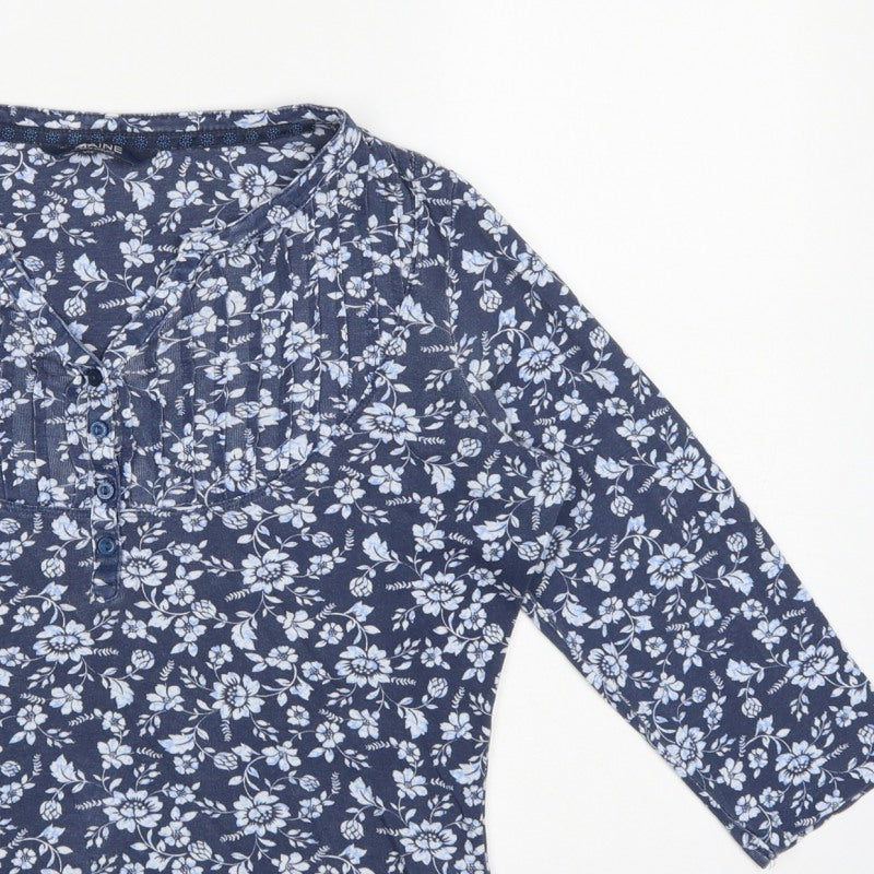 Maine New England Women's Blue Size 14 Floral Henley Long Sleeve Top