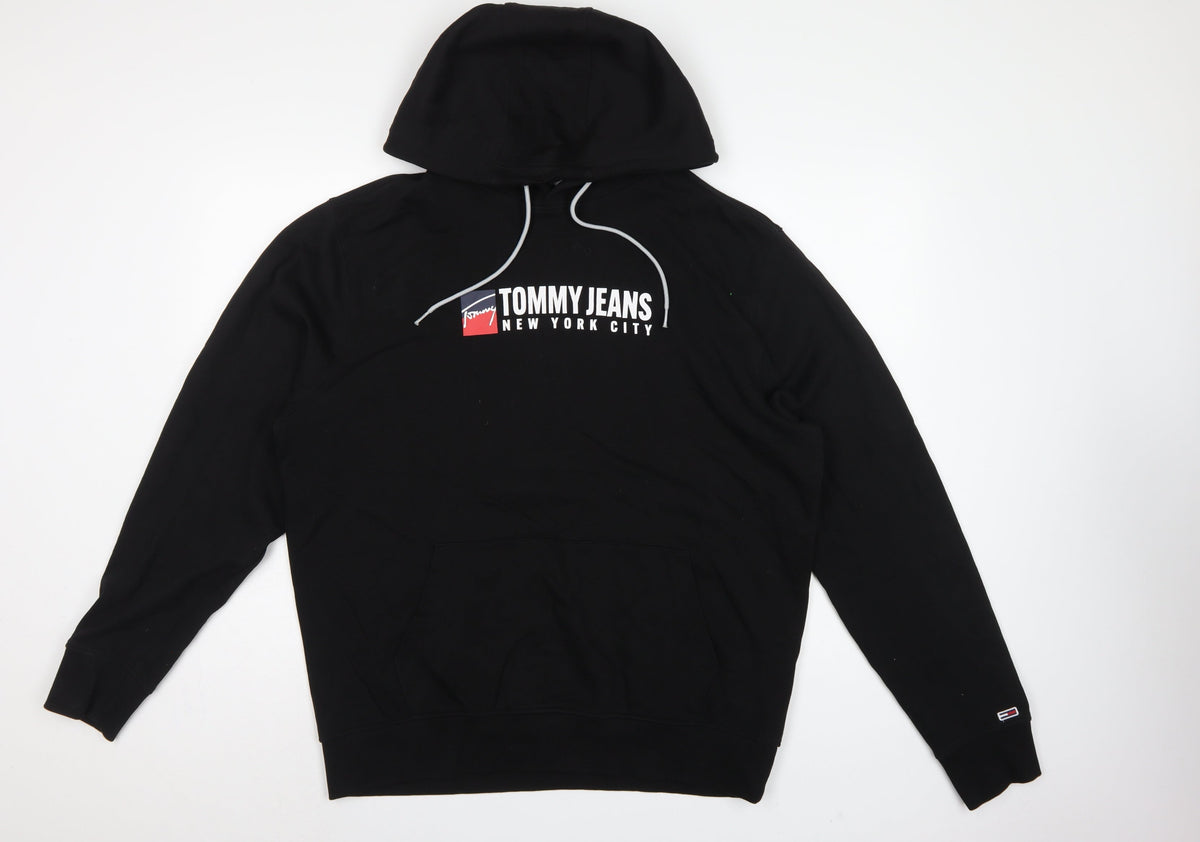 Tommy Jeans Men’s Black 2XL Pullover Logo Graphic Hoodie