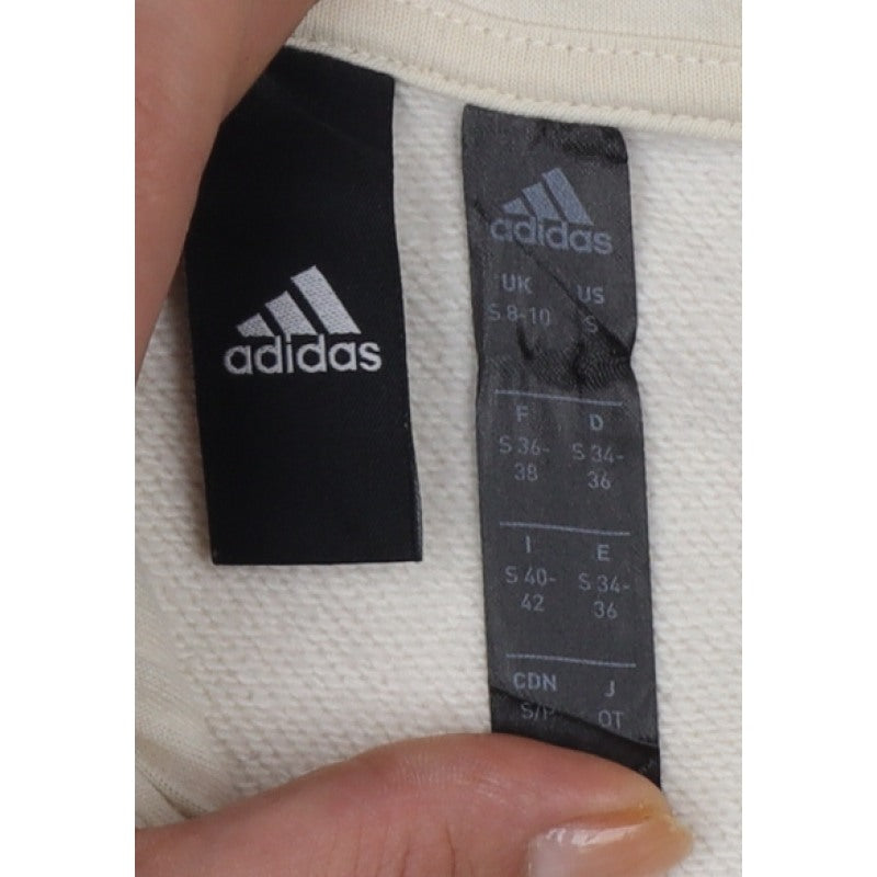 Adidas Women’s Ivory S Pullover Hoodie Logo Drawstring Cotton Blend