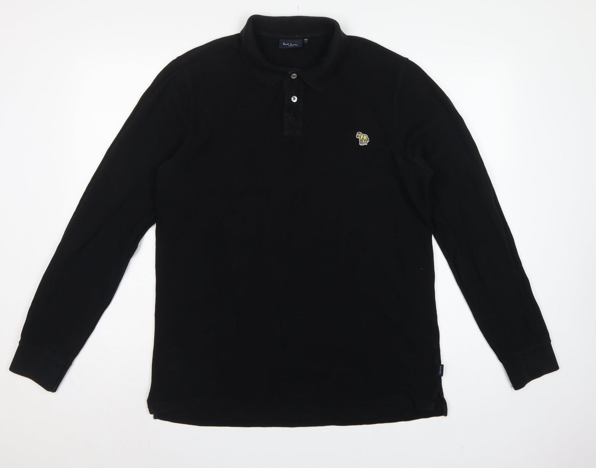 Paul Smith Jeans Men’s Black L Long Sleeve Cotton Polo Shirt Logo