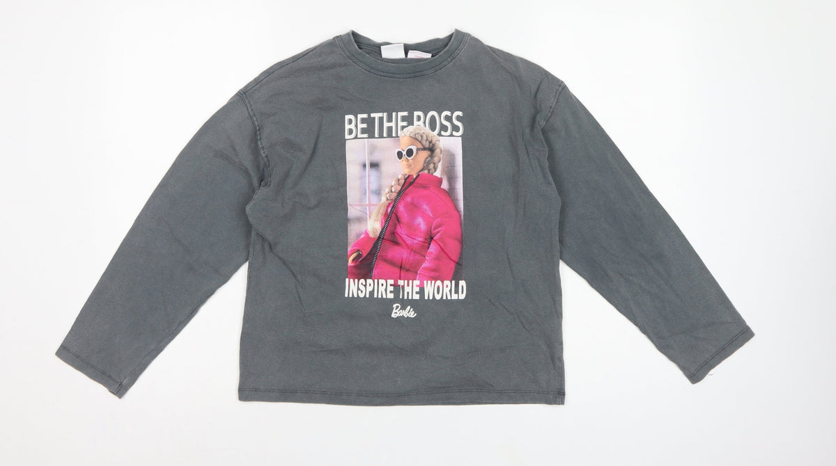 Back view of Zara girls’ grey barbie graphic long sleeve t-shirt 9-10 years
