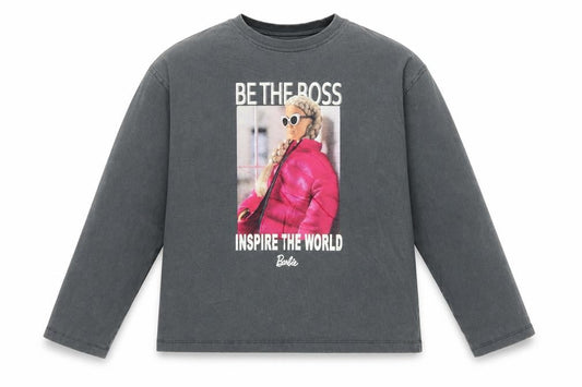 Zara Girls Grey Barbie Graphic Long Sleeve T-Shirt 9-10 Years
