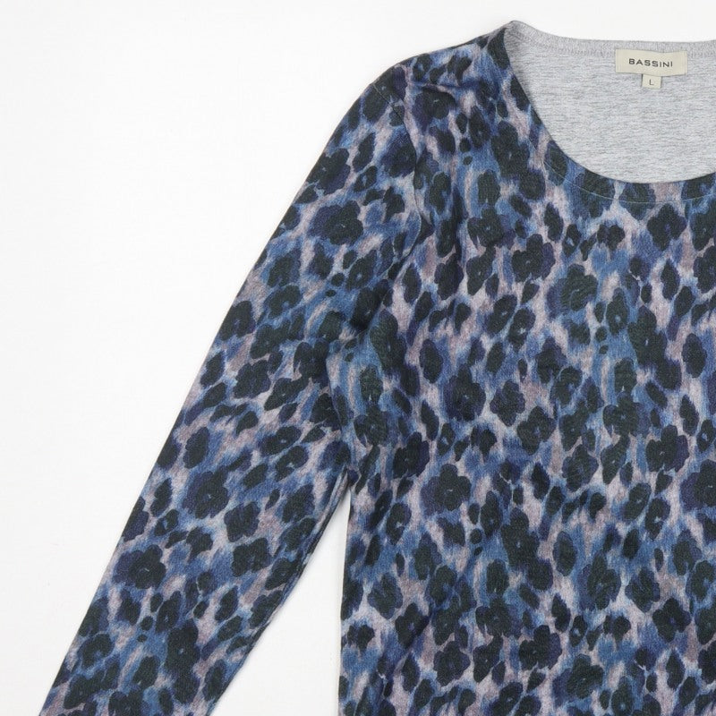 Bassini Women’s Blue Animal Print Long Sleeve Jersey T-Shirt Size L