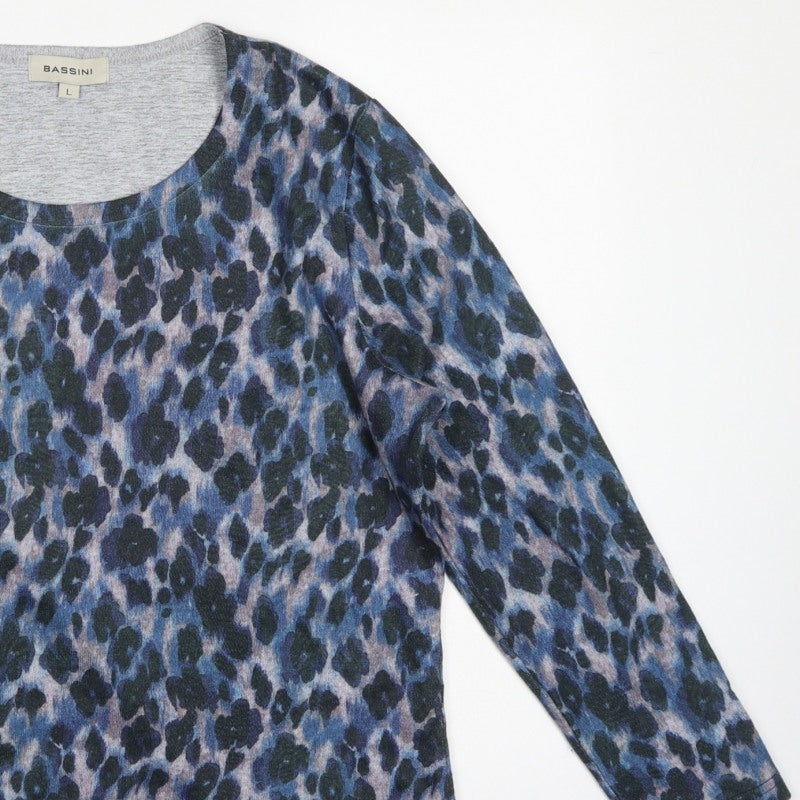 Bassini Women’s Blue Animal Print Long Sleeve Jersey T-Shirt Size L