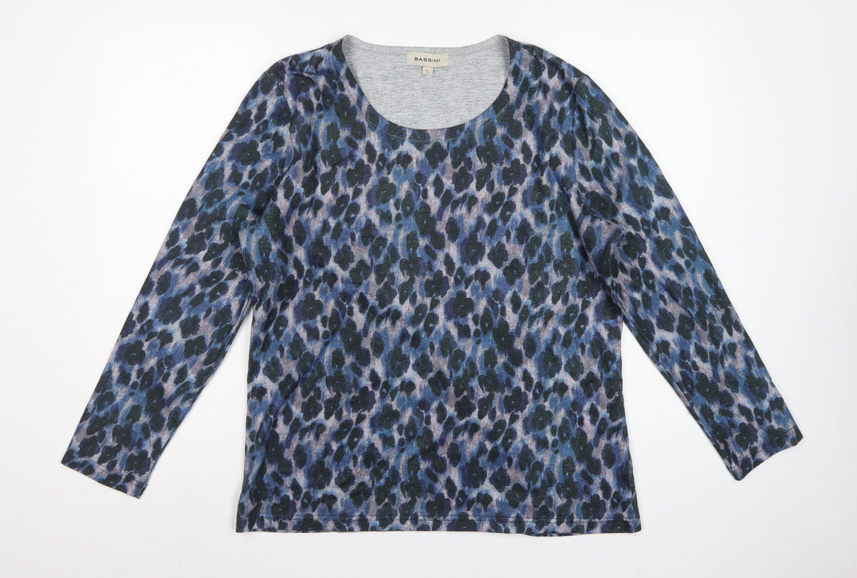 Bassini Women’s Blue Animal Print Long Sleeve Jersey T-Shirt Size L