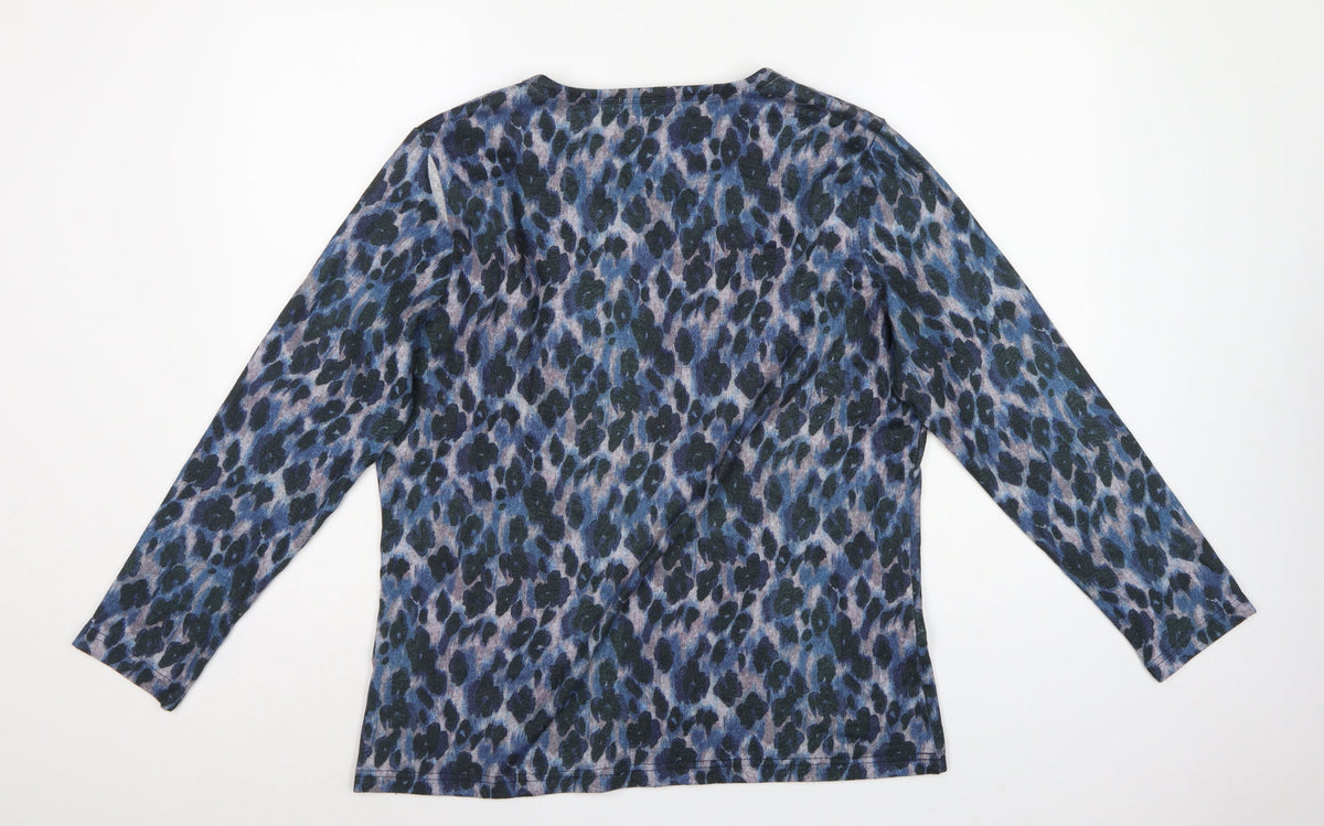 Bassini Women’s Blue Animal Print Long Sleeve Jersey T-Shirt Size L