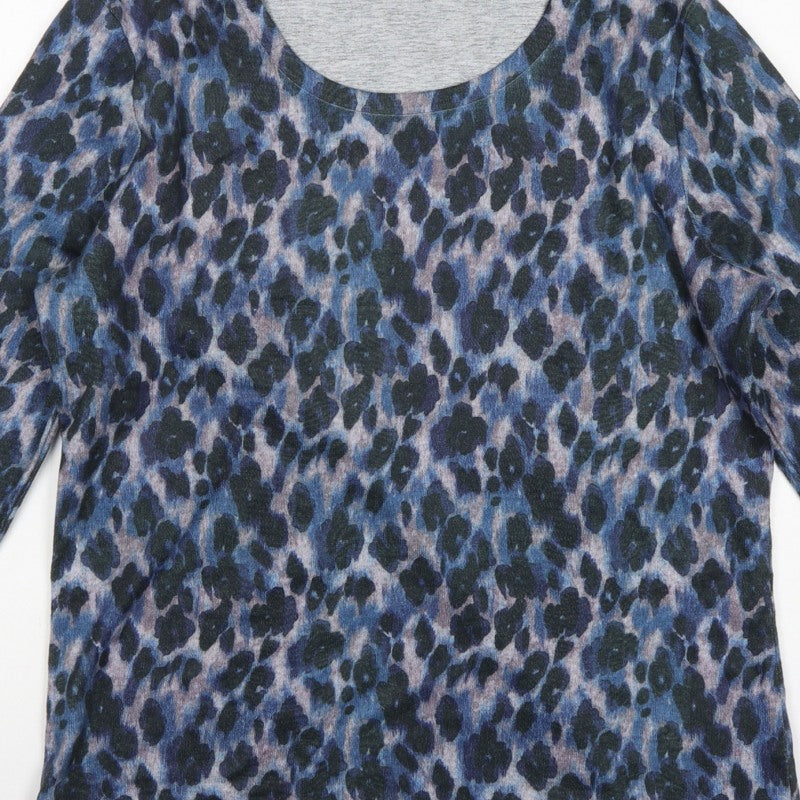 Bassini Women’s Blue Animal Print Long Sleeve Jersey T-Shirt Size L