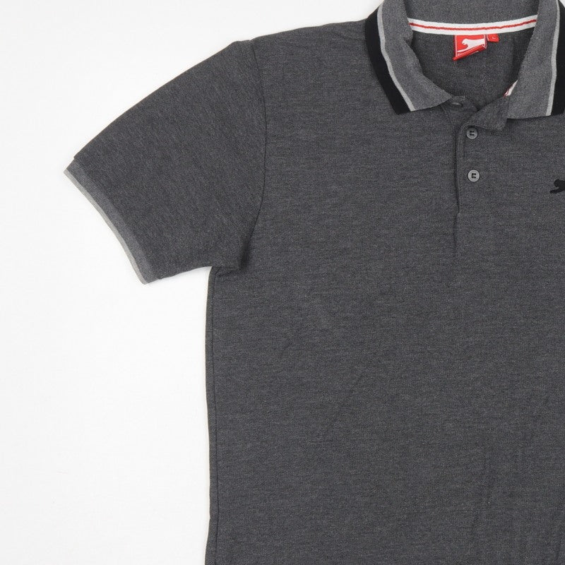 Slazenger Men's Grey L Short Sleeve Cotton Blend Logo Polo Shirt