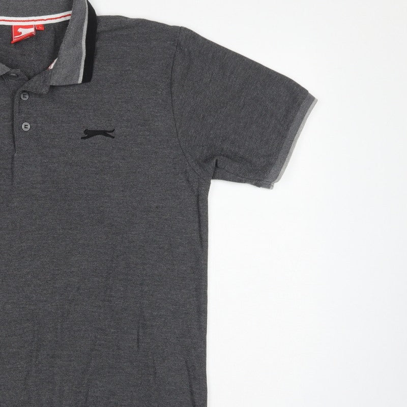 Slazenger Men's Grey L Short Sleeve Cotton Blend Logo Polo Shirt