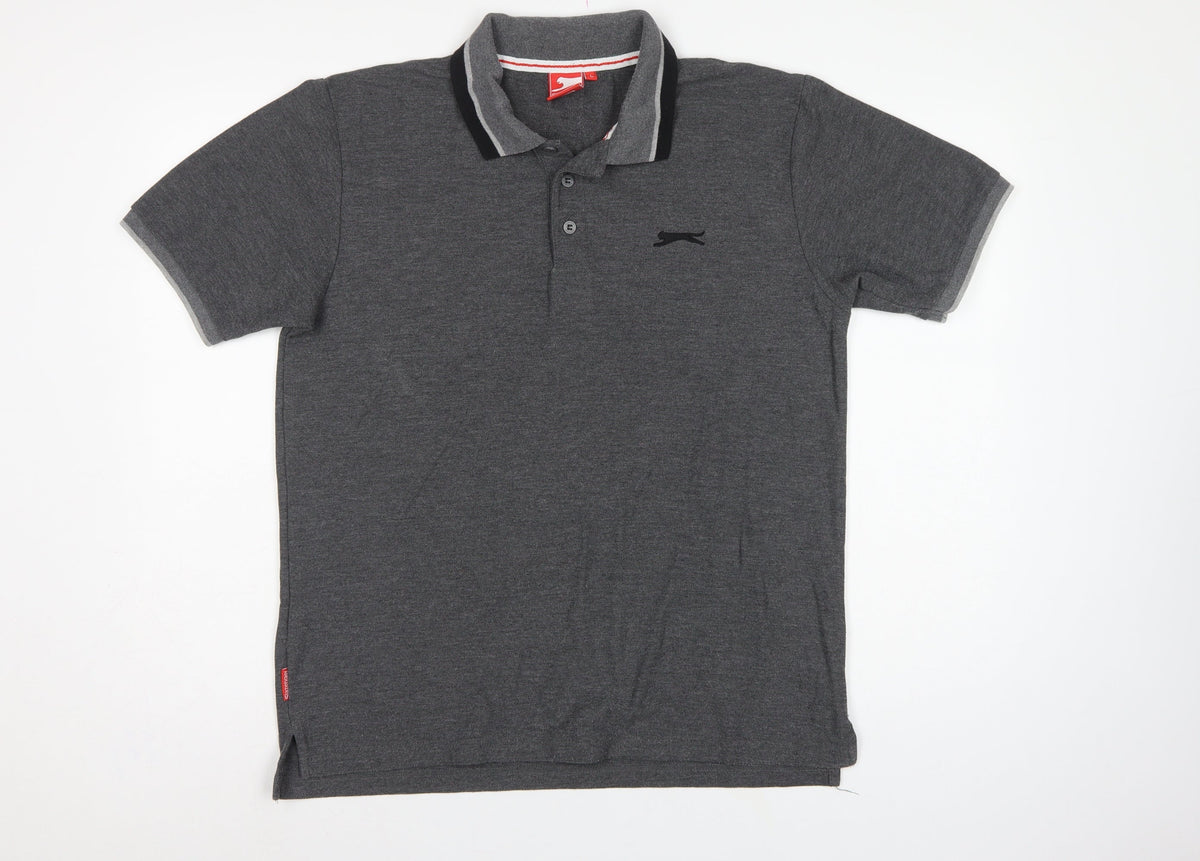 Slazenger Men's Grey L Short Sleeve Cotton Blend Logo Polo Shirt