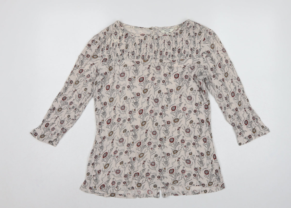 FatFace Women Ivory Floral Button Back 3/4 Sleeve Blouse UK 10
