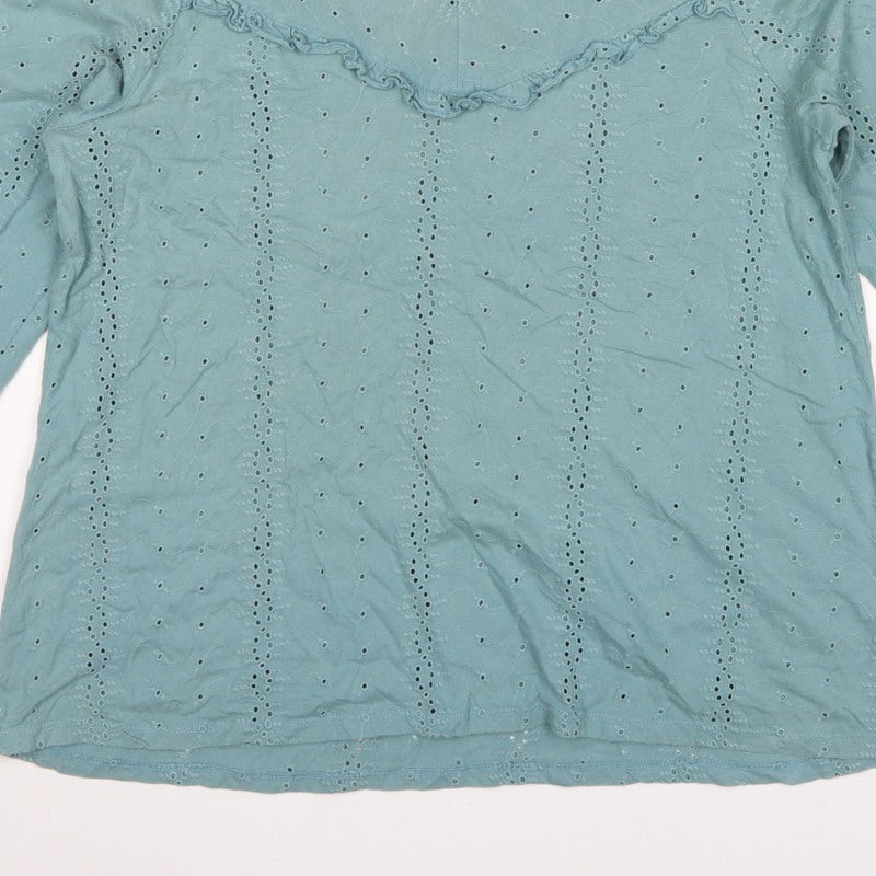 FatFace Women Blue UK 14 Cotton Broderie Anglaise Ruffle Blouse