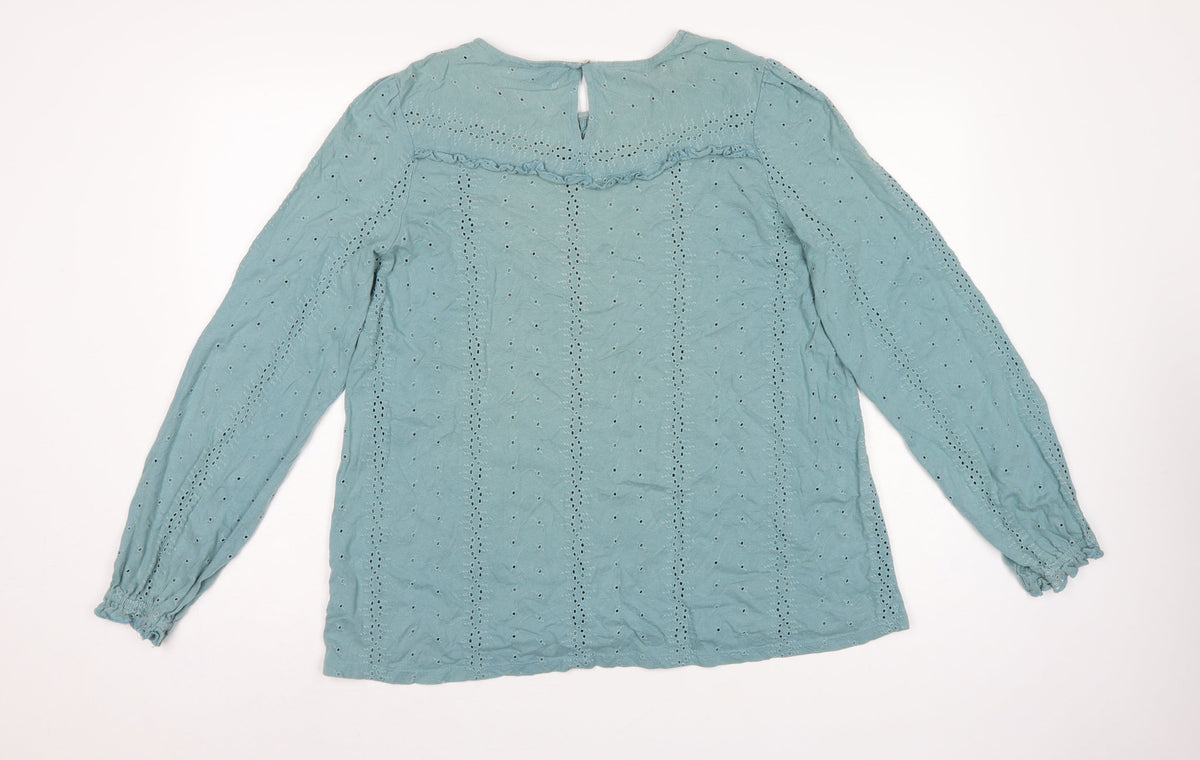 FatFace Women Blue UK 14 Cotton Broderie Anglaise Ruffle Blouse