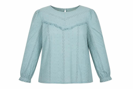 FatFace Women Blue UK 14 Cotton Broderie Anglaise Ruffle Blouse