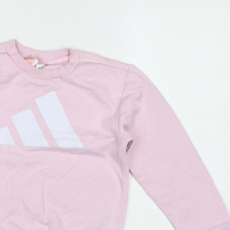 adidas Girls Pink 7-8 Years Pullover Logo Sweatshirt Crew Neck