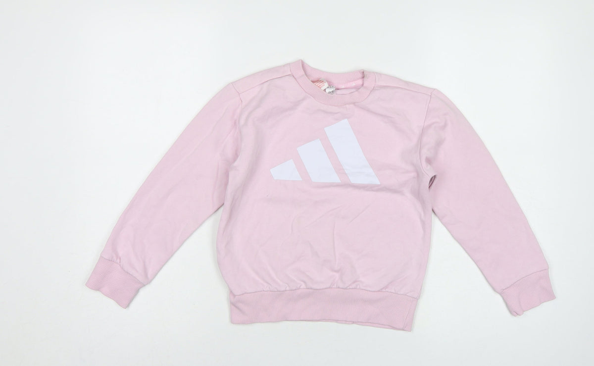 adidas Girls Pink 7-8 Years Pullover Logo Sweatshirt Crew Neck