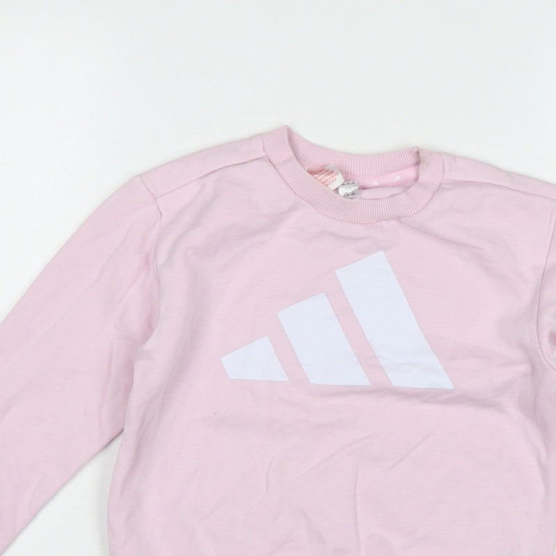 adidas Girls Pink 7-8 Years Pullover Logo Sweatshirt Crew Neck