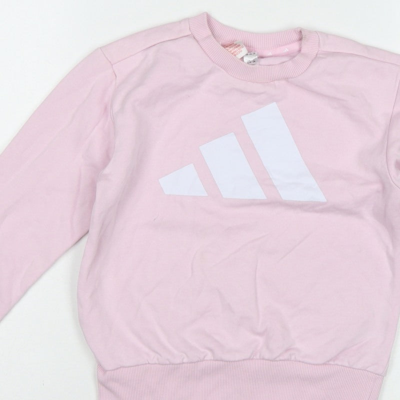 adidas Girls Pink 7-8 Years Pullover Logo Sweatshirt Crew Neck