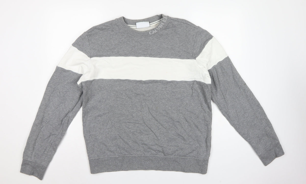 Calvin Klein Jeans Men's Grey L Pullover Logo Crew Sweatshirt