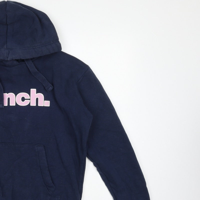 Bench Women’s Blue Logo Pullover Hoodie UK 12 M Cotton Blend