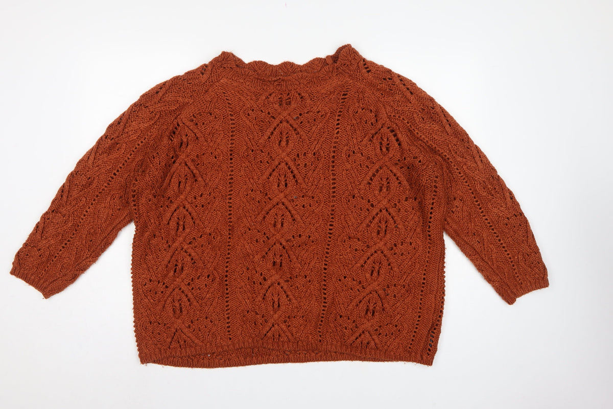 Next Women Orange XL Cable Knit High Neck 3/4 Sleeve Jumper