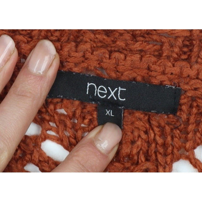 Next Women Orange XL Cable Knit High Neck 3/4 Sleeve Jumper