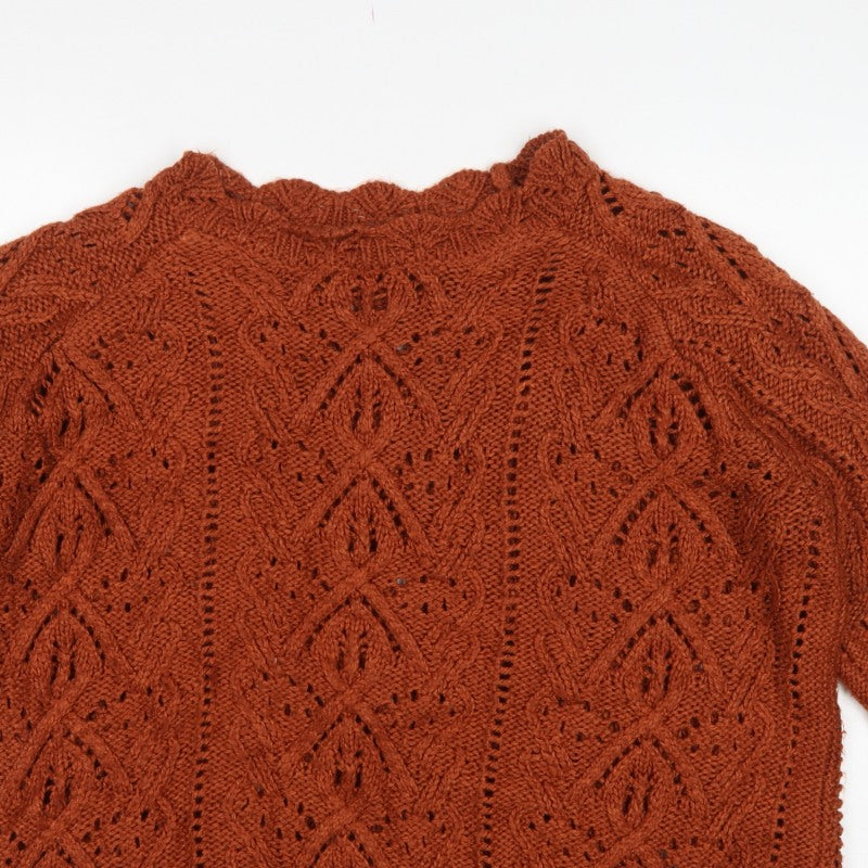 Next Women Orange XL Cable Knit High Neck 3/4 Sleeve Jumper