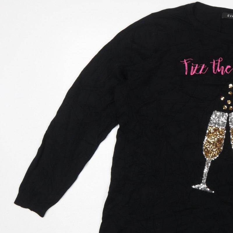 Evans Women's Black Size 22/24 Sequin Champagne Christmas Pullover Jumper