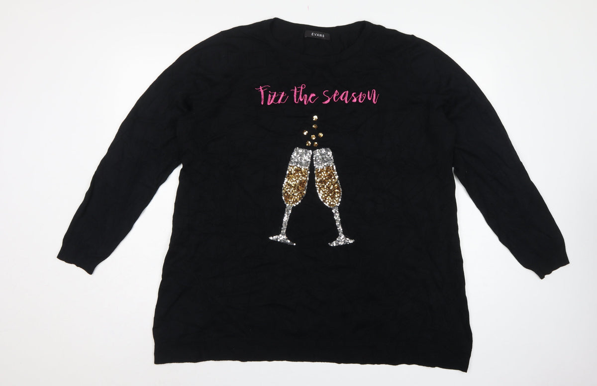 Evans Women's Black Size 22/24 Sequin Champagne Christmas Pullover Jumper