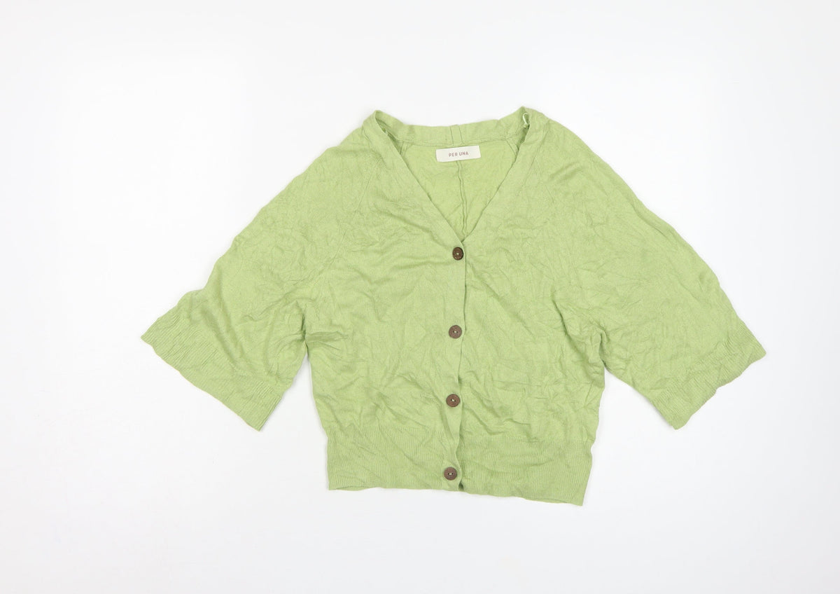Per Una Women Green Linen Lyocell V-Neck Button Cardigan Size S