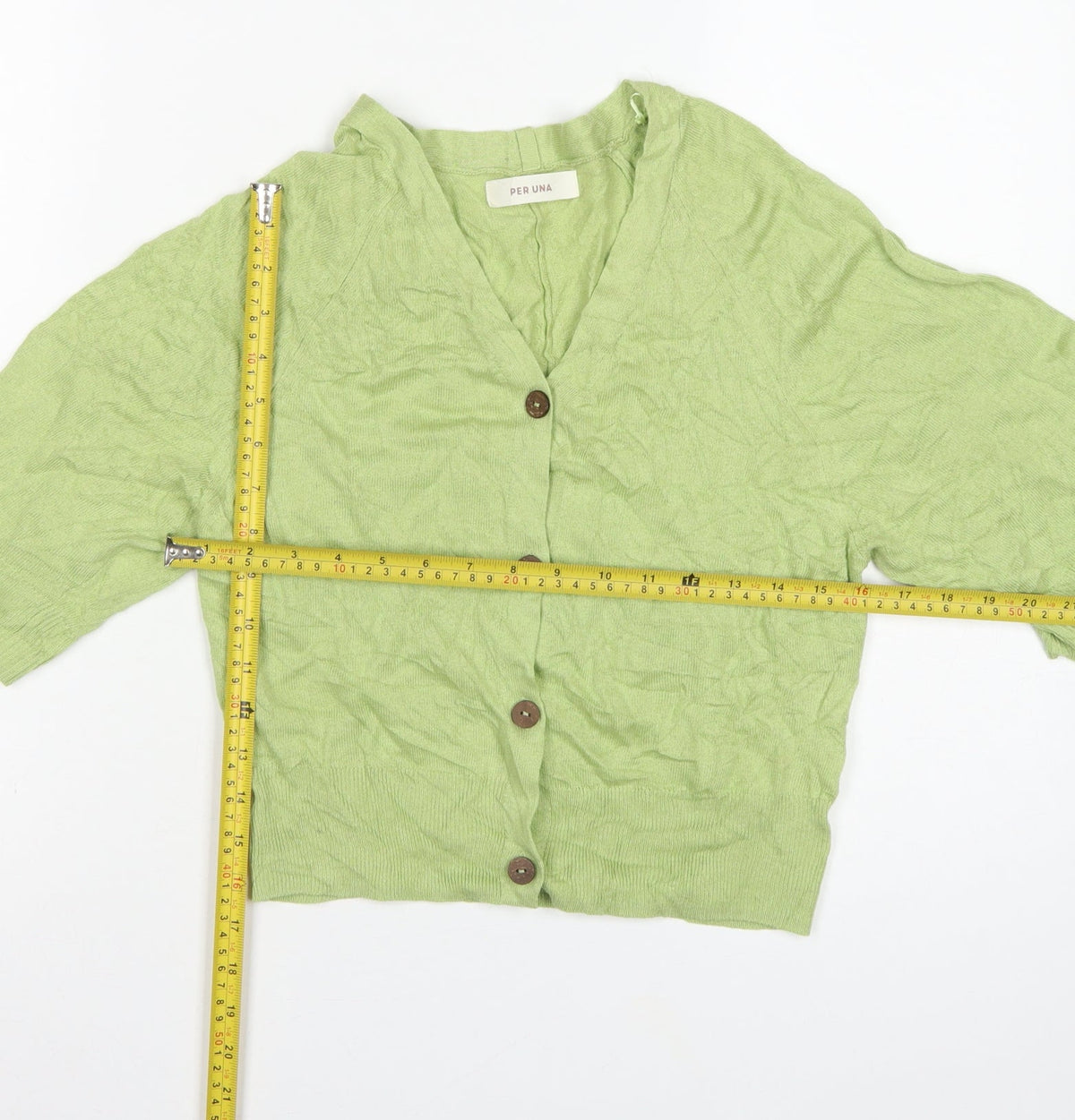 Per Una Women Green Linen Lyocell V-Neck Button Cardigan Size S