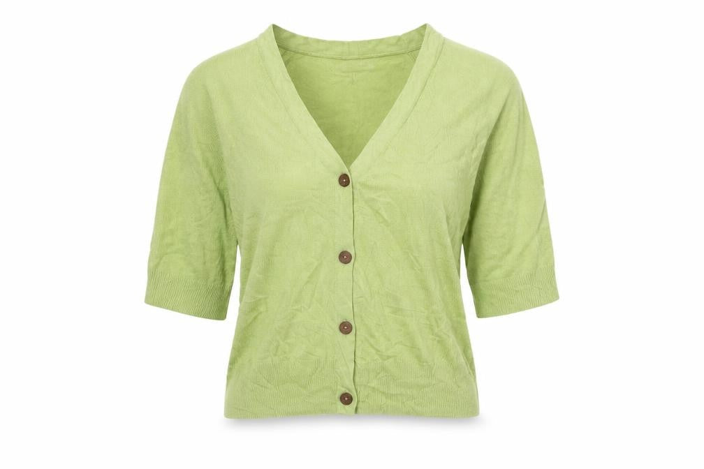 Per Una Women Green Linen Lyocell V-Neck Button Cardigan Size S