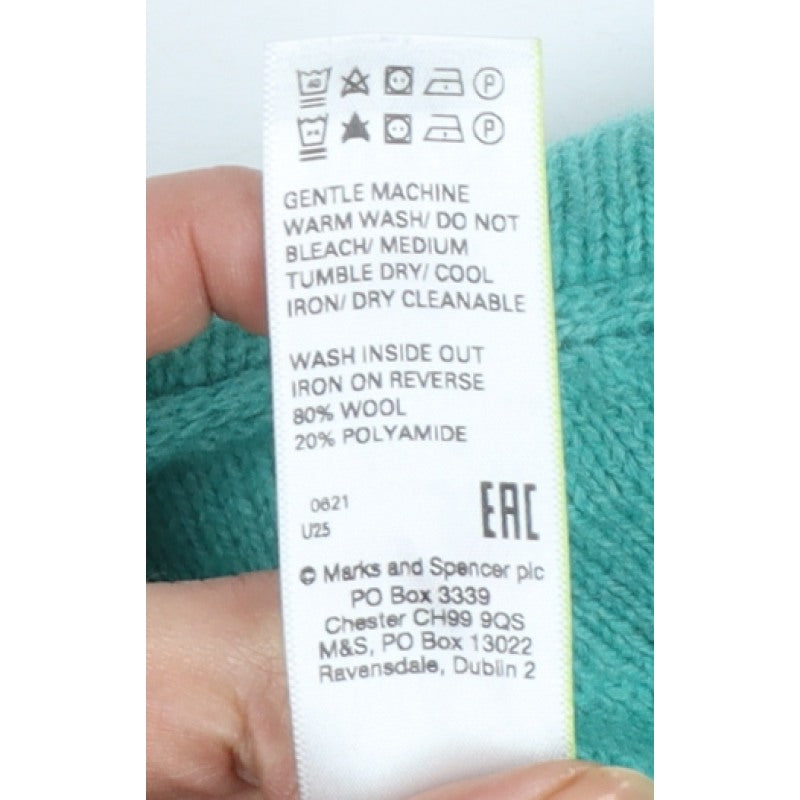Marks and Spencer Women Green UK 14 Lambswool Crew Neck Pullover Jumper