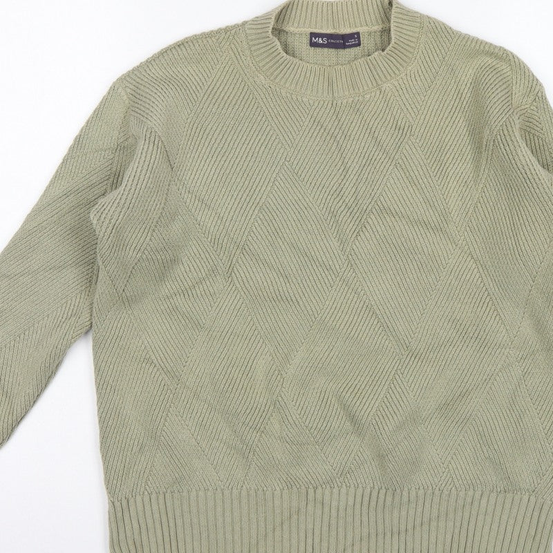 Marks and Spencer Women’s Green S Geometric Knit Crew Neck Jumper