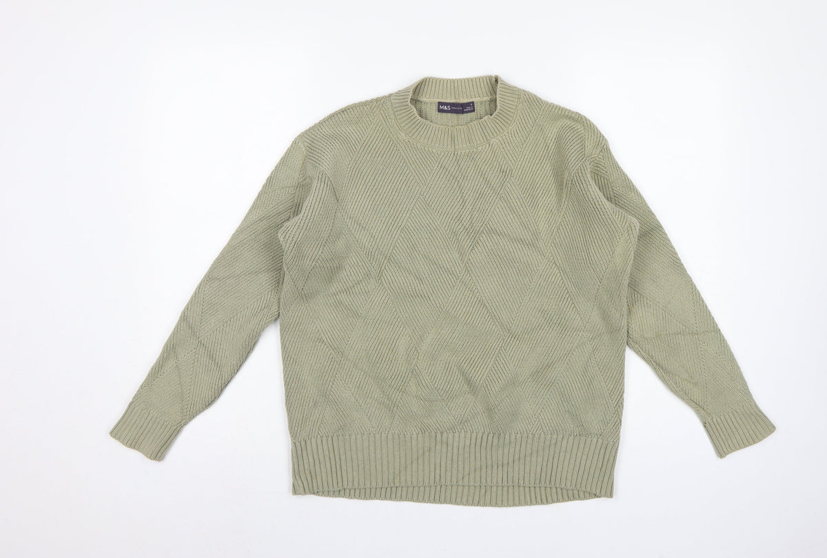 Marks and Spencer Women’s Green S Geometric Knit Crew Neck Jumper