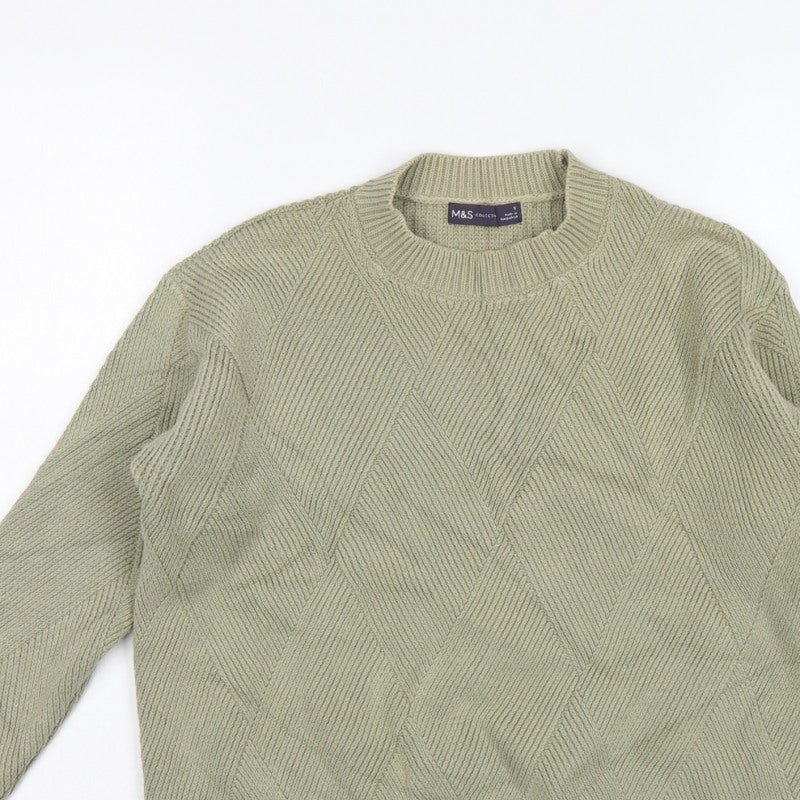 Marks and Spencer Women’s Green S Geometric Knit Crew Neck Jumper