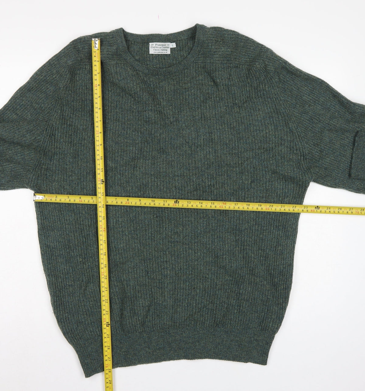 Pakeman Catto & Carter Men’s Green L Pure Wool Crew Neck Jumper