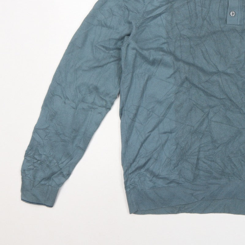 Marks and Spencer Men Blue L Collared Cotton Knit Pullover Jumper