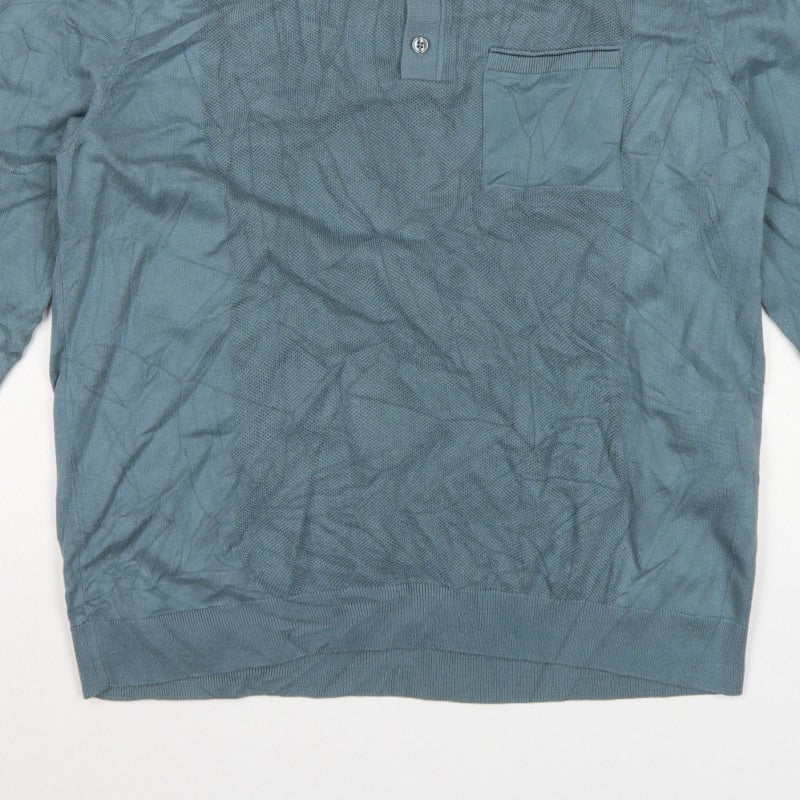 Marks and Spencer Men Blue L Collared Cotton Knit Pullover Jumper