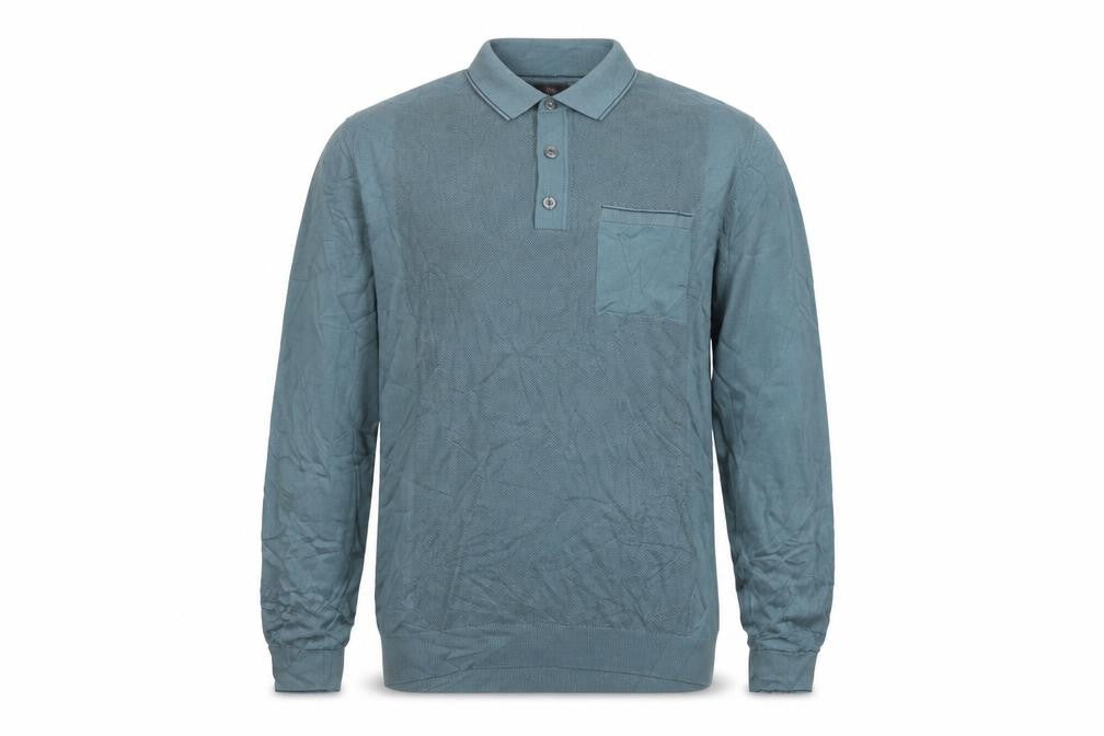 Marks and Spencer Men Blue L Collared Cotton Knit Pullover Jumper