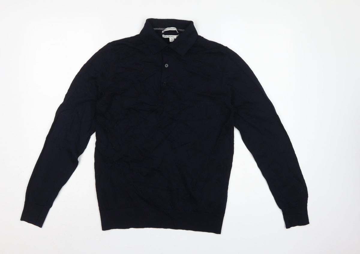 Autograph Men’s Blue M Merino Wool Collared Henley Jumper