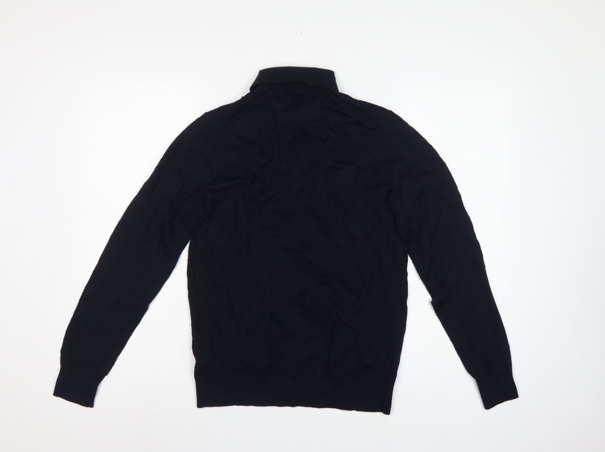 Autograph Men’s Blue M Merino Wool Collared Henley Jumper