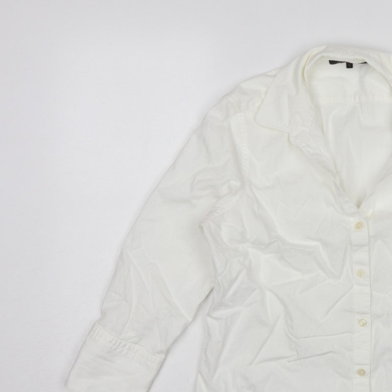 Jaeger Women Ivory UK 12 Cotton Collared Long Sleeve Button-Up Shirt
